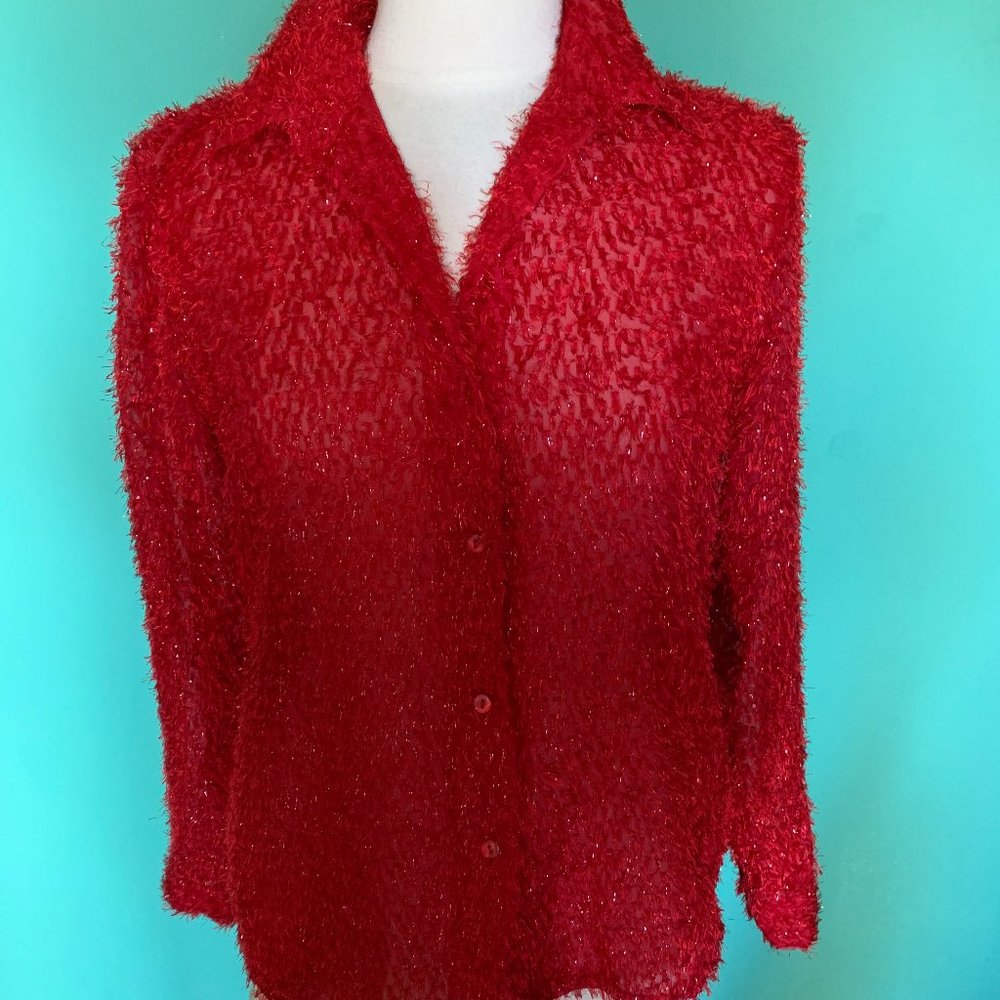 Finity Red fuzzy blouse